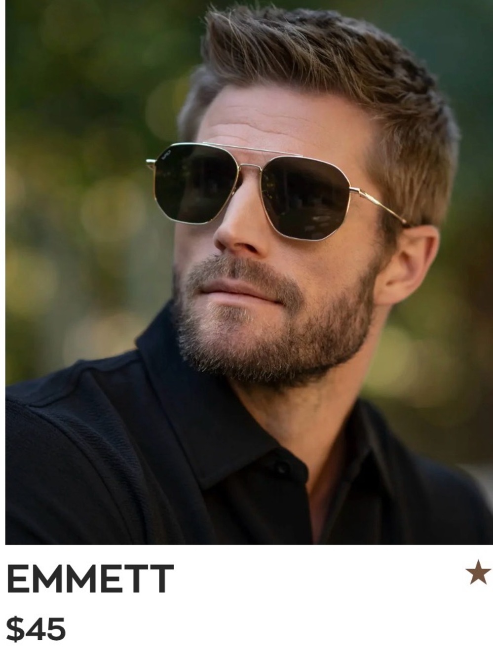 Emmett Men's Gold Frame Sunglasses with Black Lenses NWT
